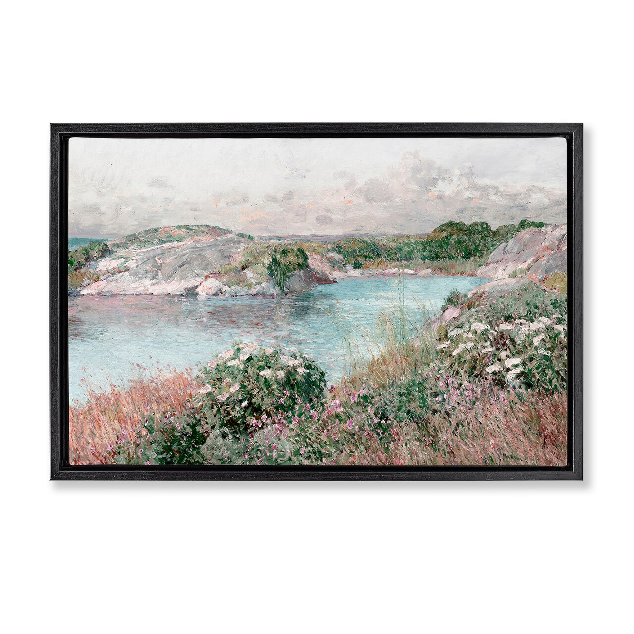 Stupell Industries Classic Riverbank Landscape Framed Floater Canvas Wall Art Design by Lettered and Lined
